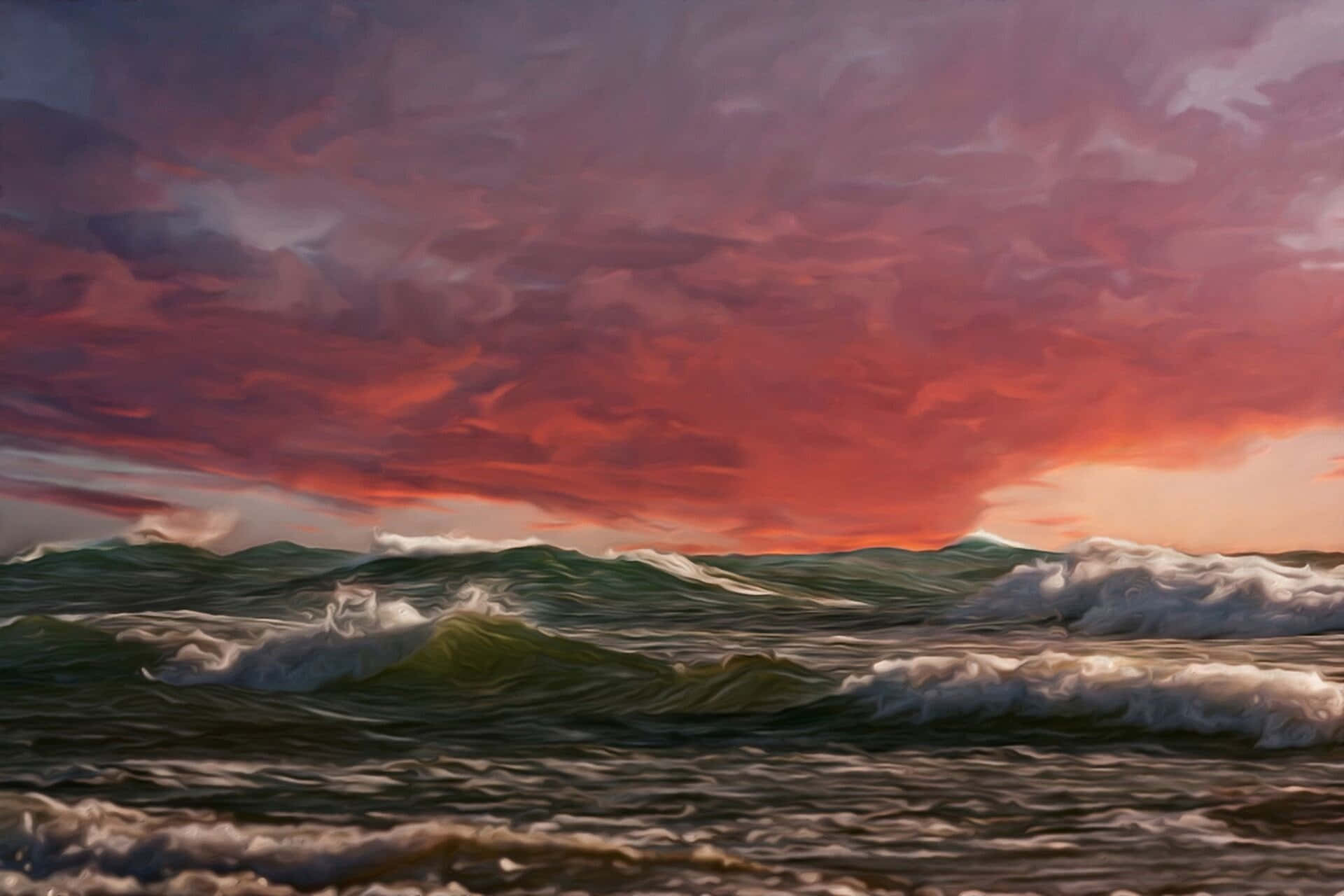 Tumultuous Ocean Waves Oil Painting Wallpaper