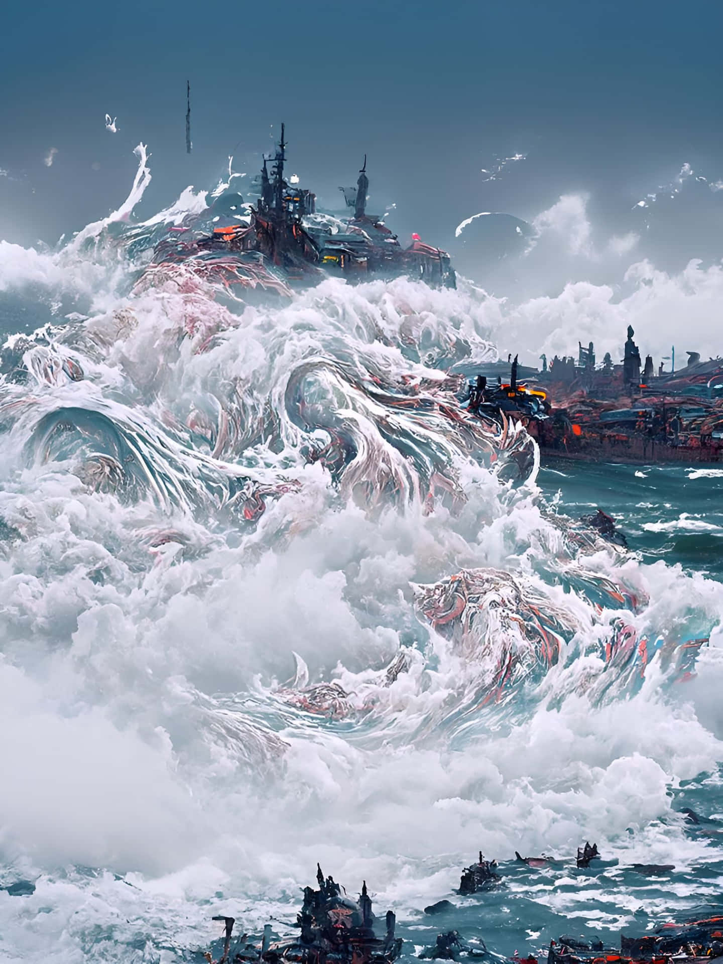 Tumultuous Waves Art Wallpaper