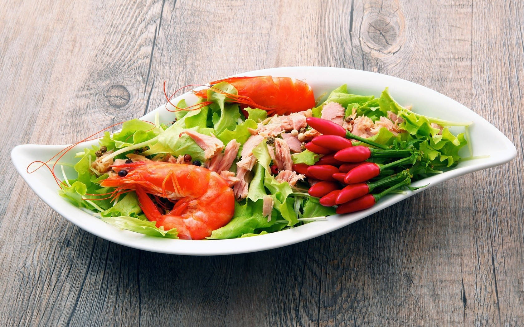 Tuna Shrimp And Veggie Seafood Salad Lunch Wallpaper
