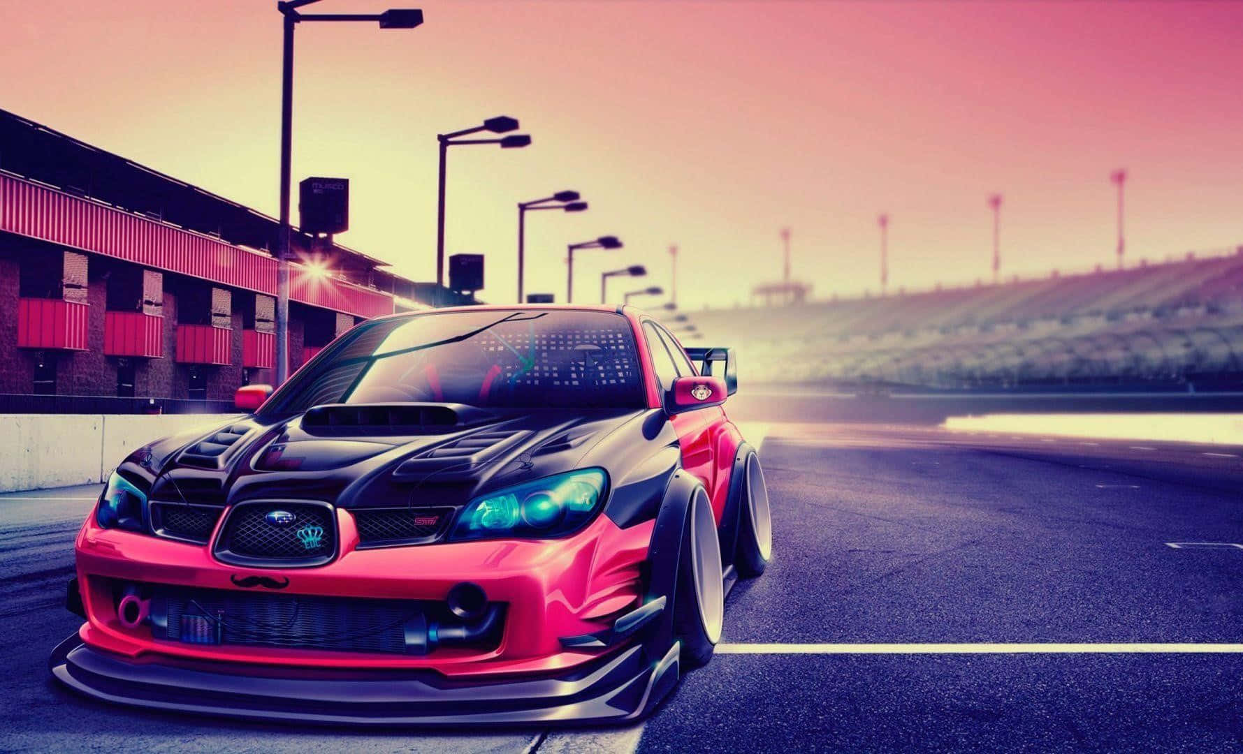 Stunning Tuned Car Showcased in Vibrant City Wallpaper