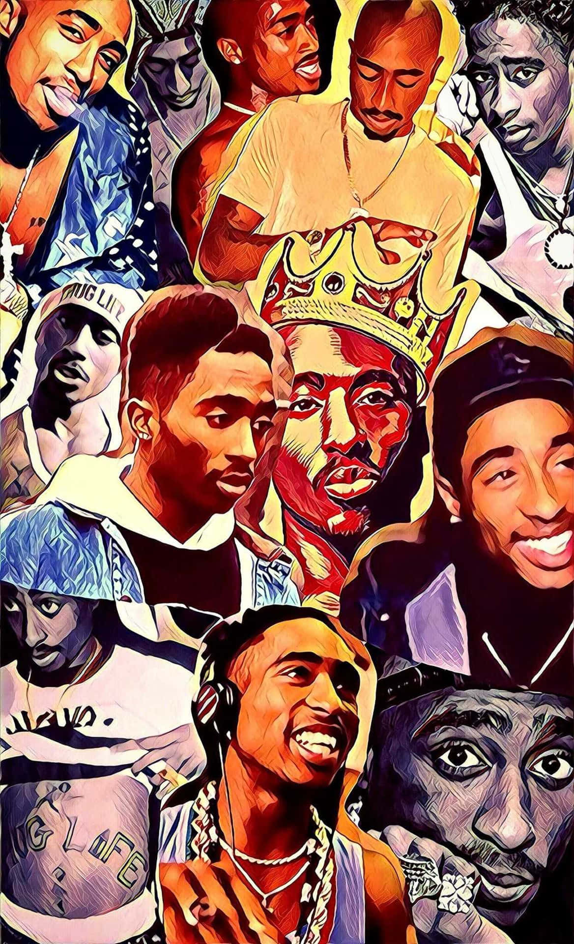 Colored Collage Of Tupac Iphone Wallpaper