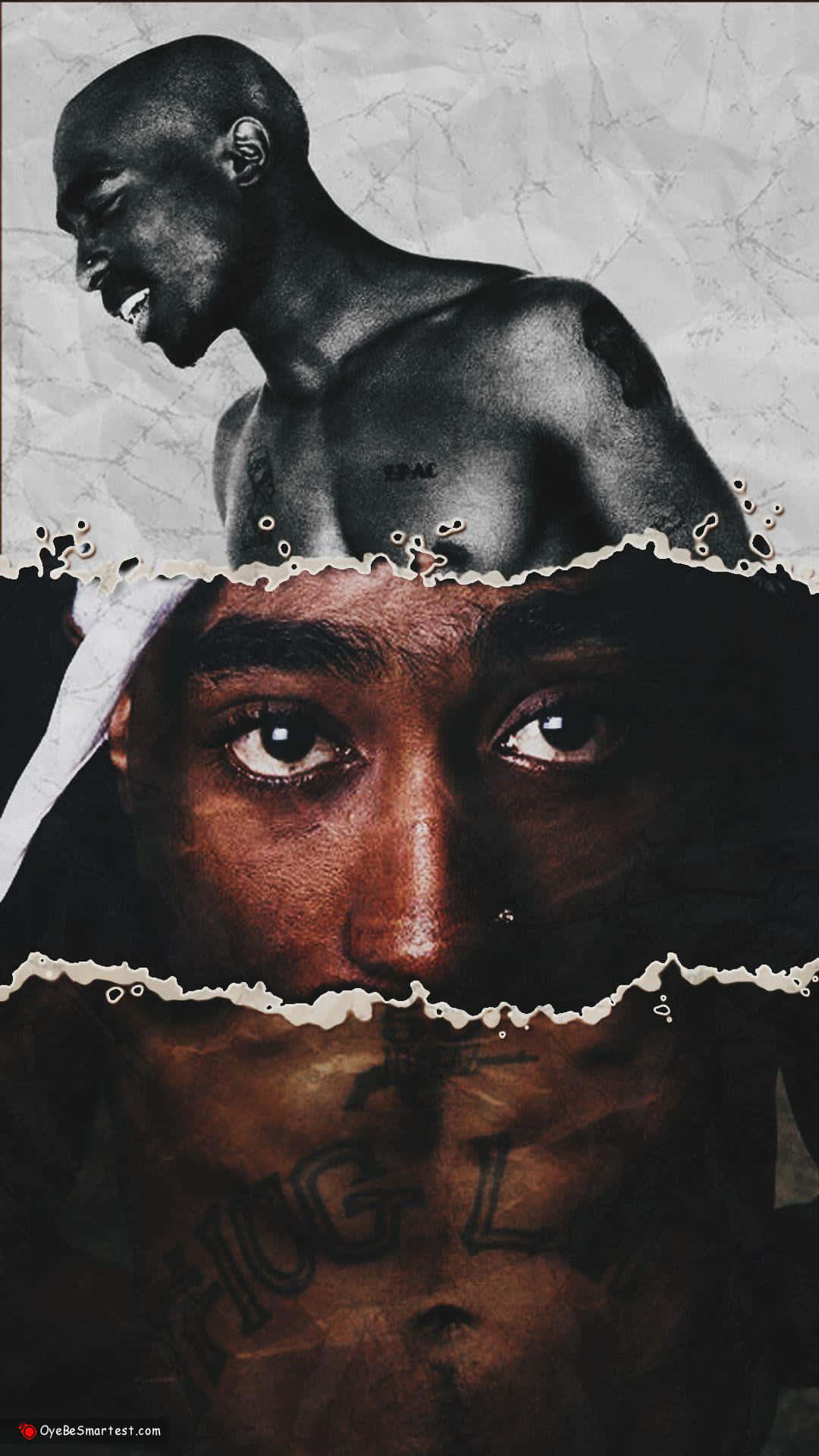 Dreifachfotocollage Von Tupac Für Das Iphone Wallpaper