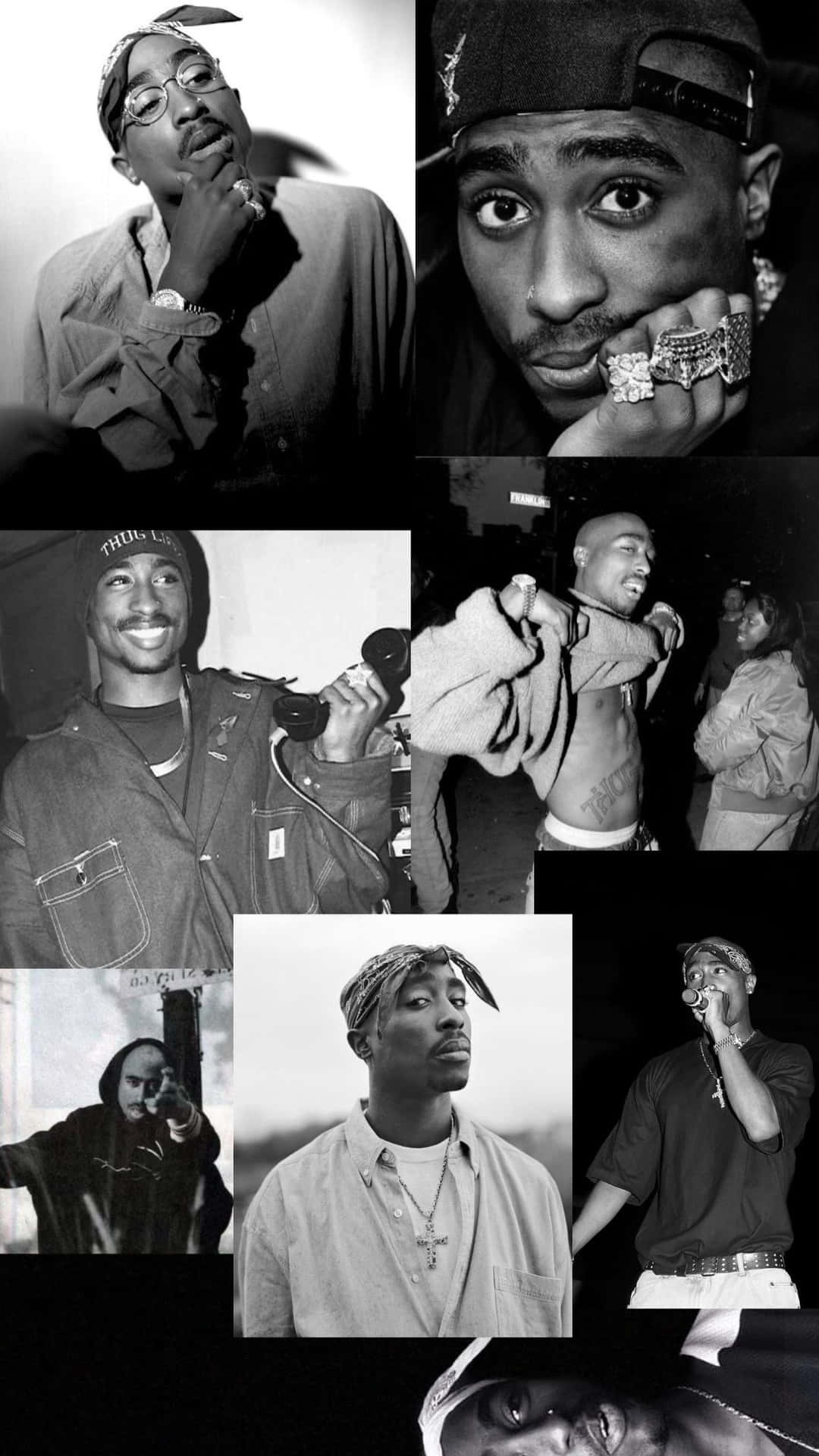 Collagein Bianco E Nero Di Tupac Per Iphone. Sfondo