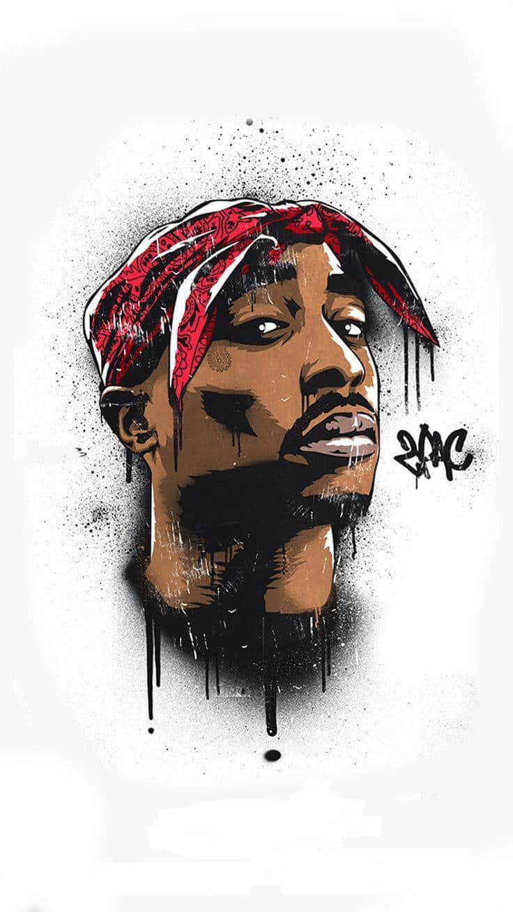 Tupac Shakur Rode Bandana Kunstwerk Achtergrond