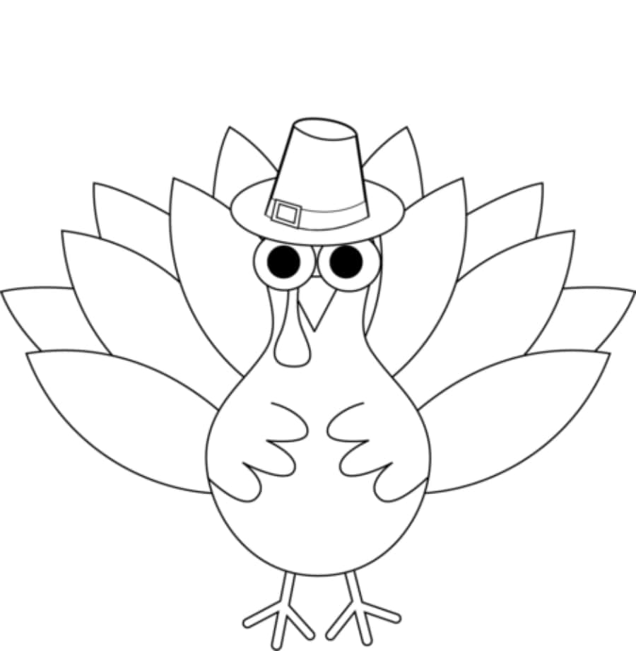 A Turkey With A Pilgrim Hat Coloring Page