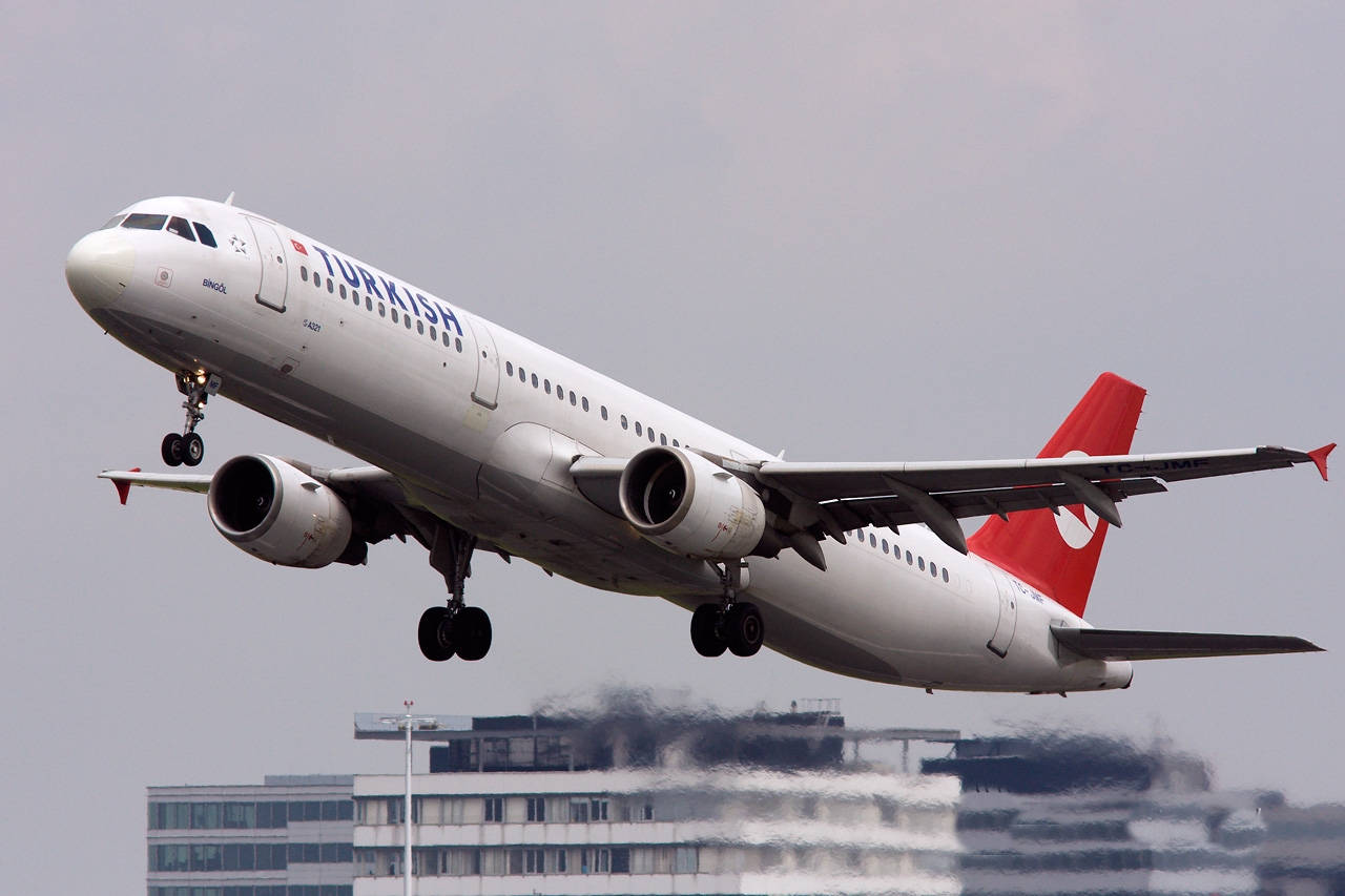 Modellodi Aeroplano Turkish Airlines A321-200 Per Computer O Cellulare Sfondo