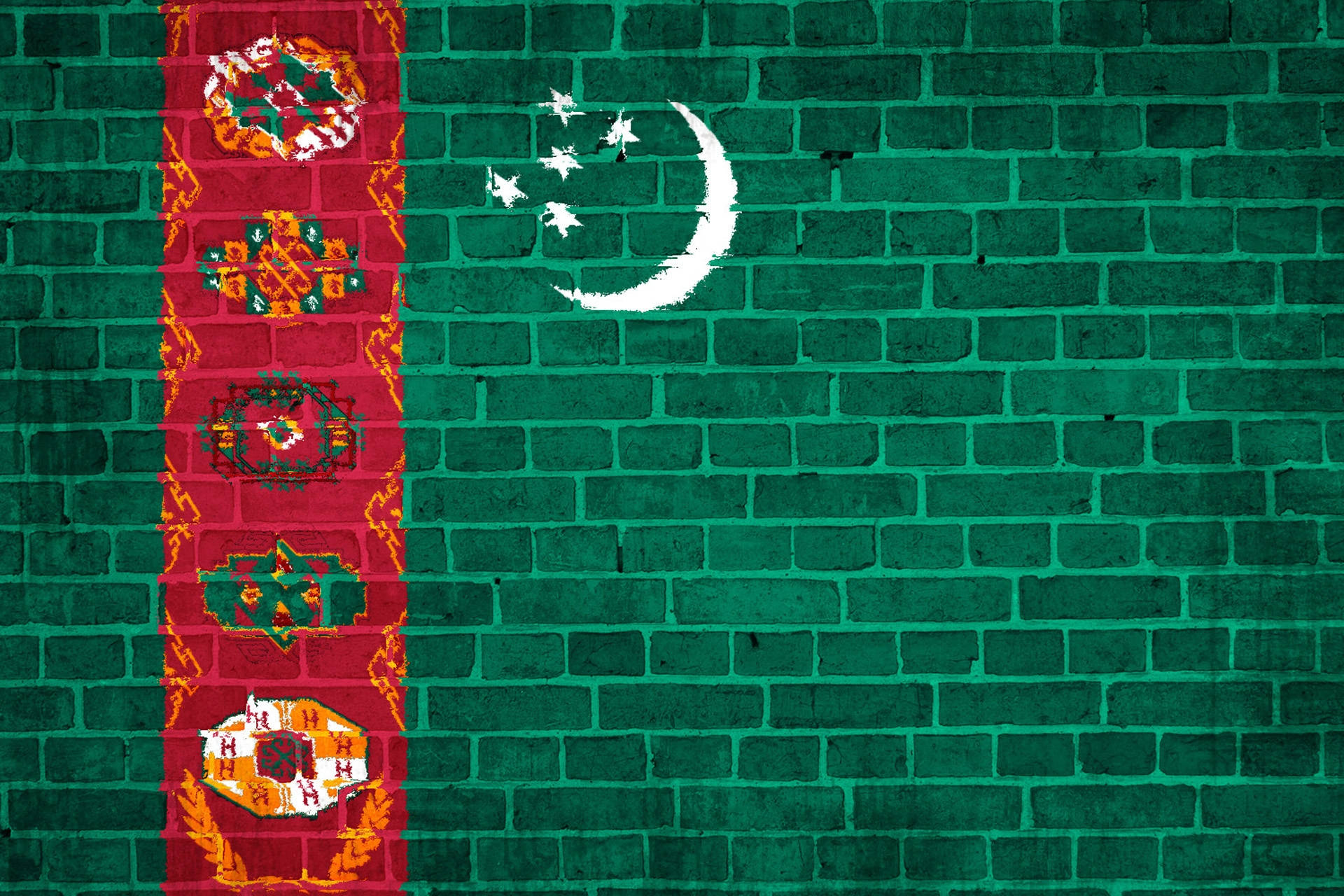 Turkmenistan Flag On Wall Wallpaper