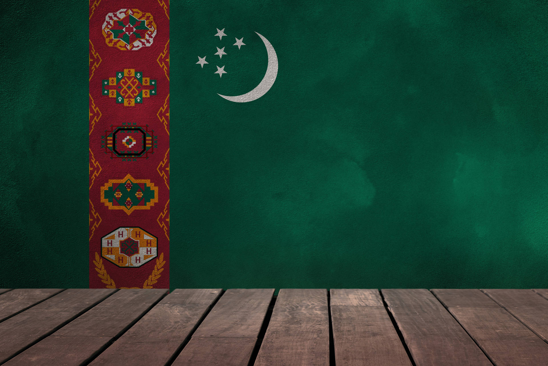 Pinturade Bandera De Turkmenistán En La Pared Fondo de pantalla