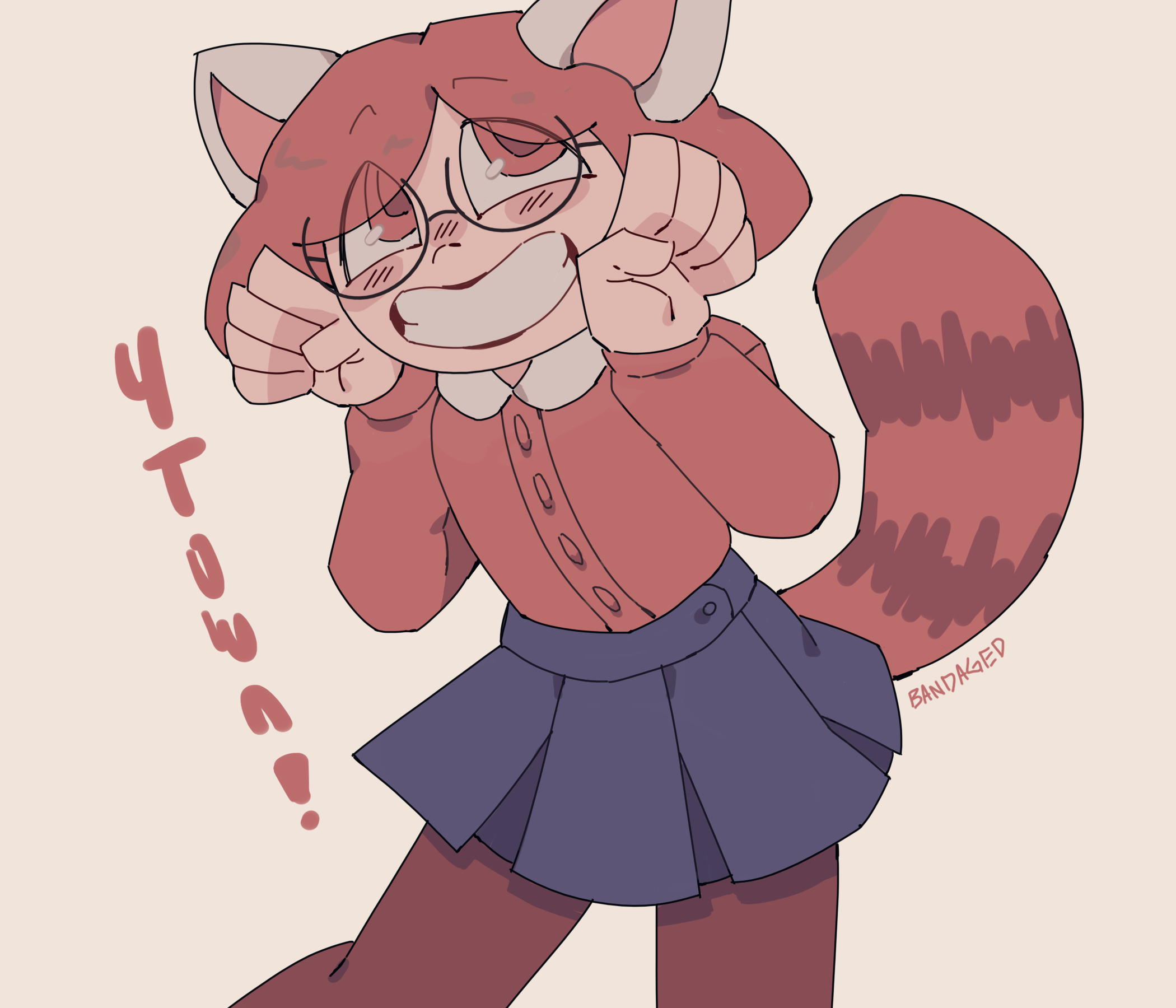 A Cartoon Girl With Glasses And A Red Kitty