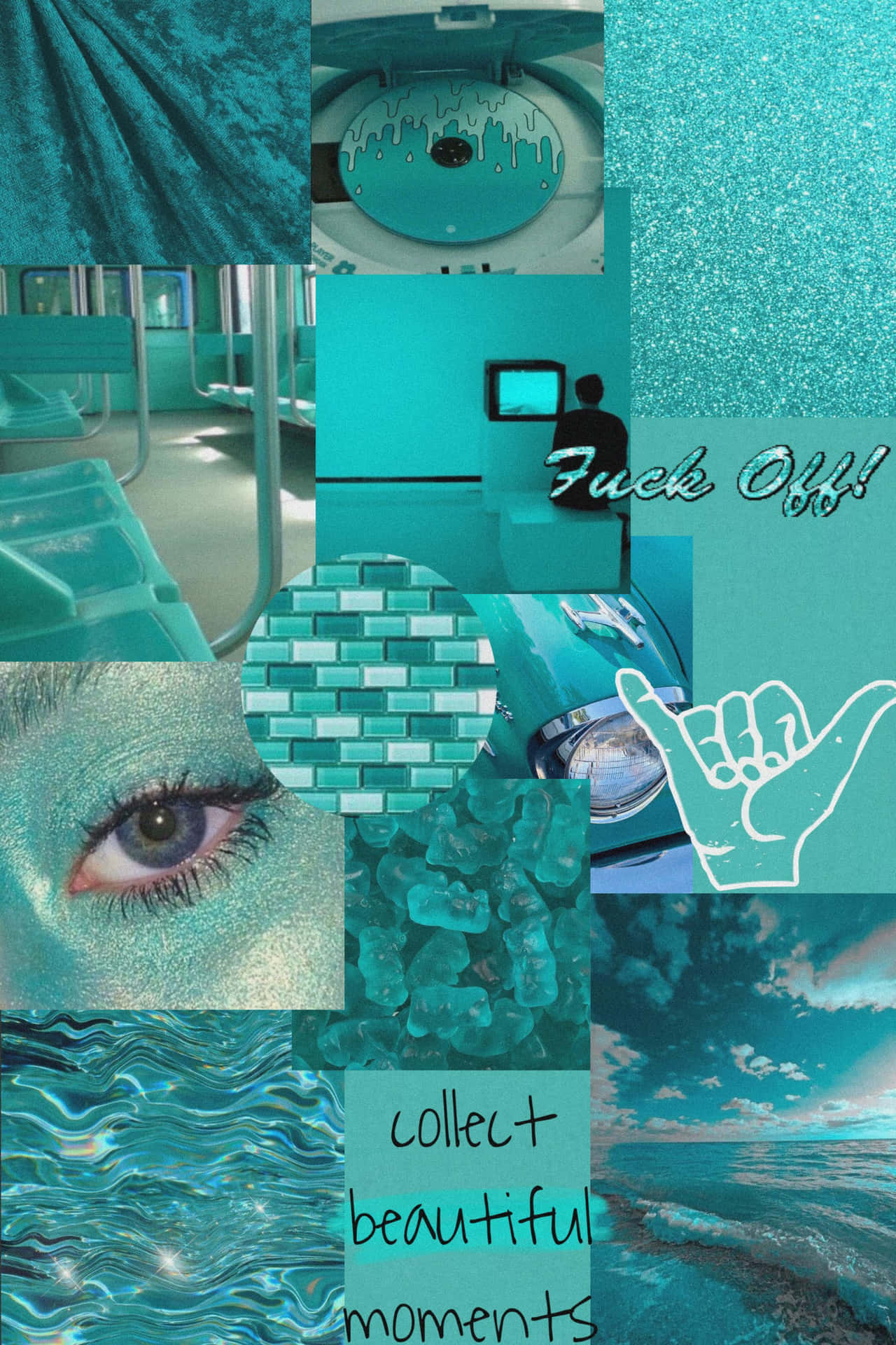 En collage af billeder af en kvinde med et blåt øje Wallpaper