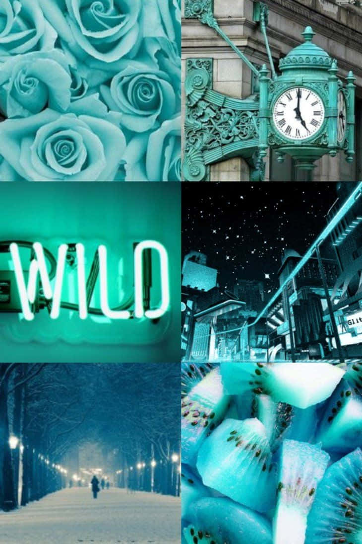 Turquoise Aesthetic Collage Wallpaper