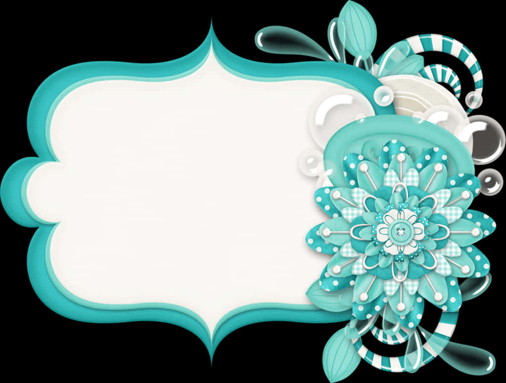 Turquoise Floral Arabesque Frame PNG