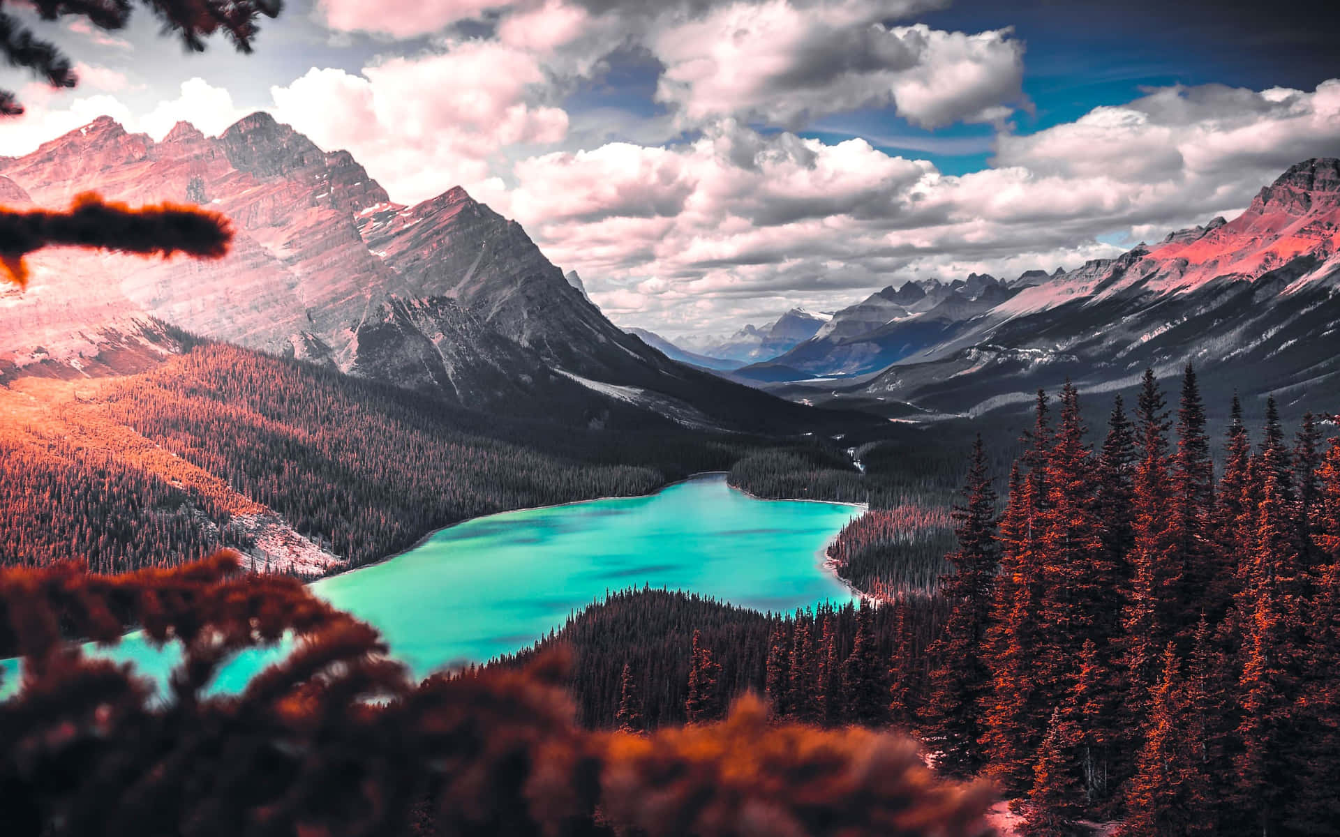Turquoise Lake Mountain Valley Wallpaper