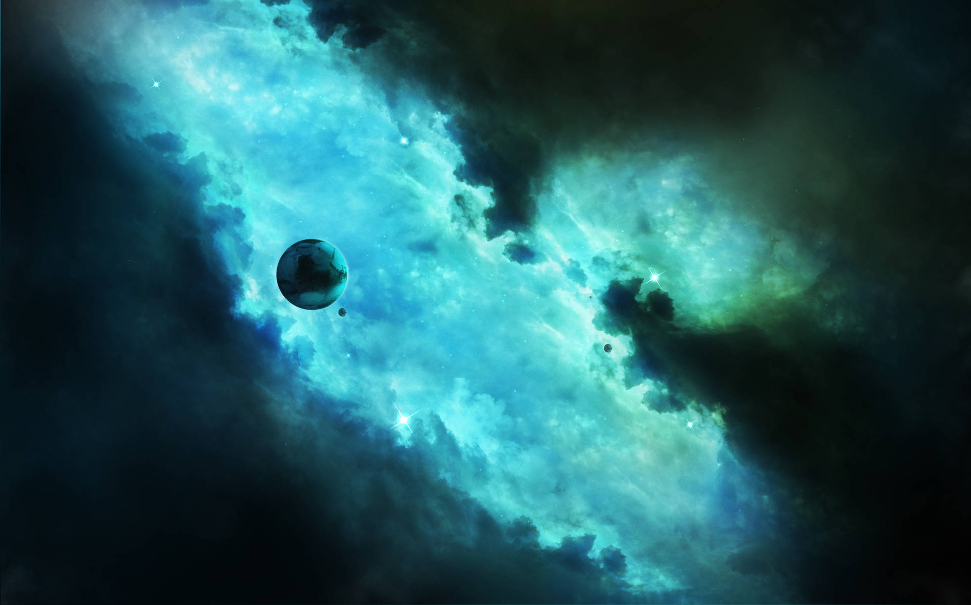 Turquoise Nebula Blue Space Phone Wallpaper