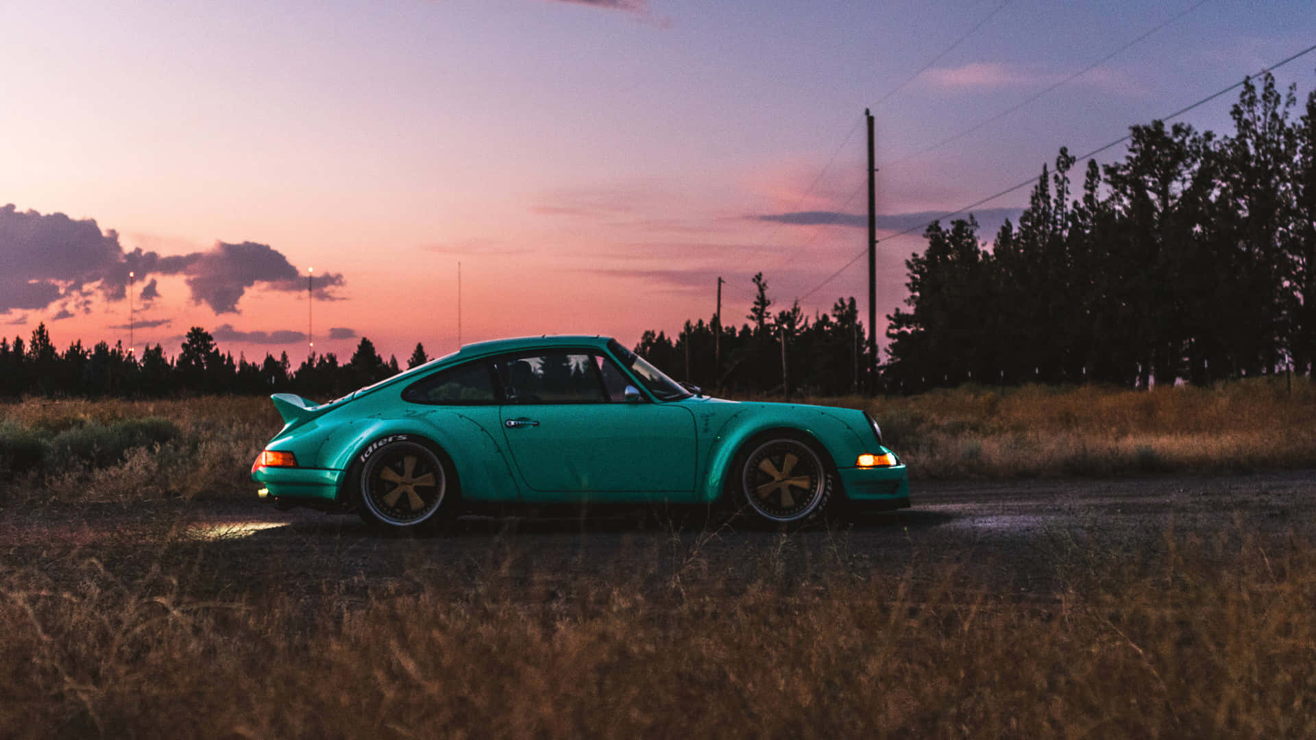 Turquoise R W B Porsche Dusk Silhouette Wallpaper