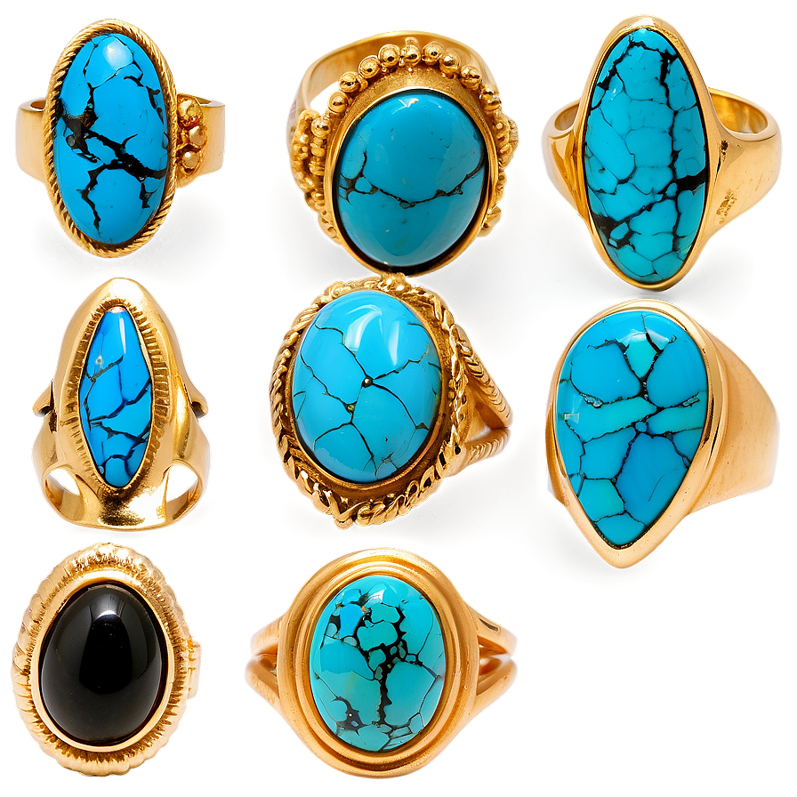 Turquoise Statement Rings Png 06122024 PNG