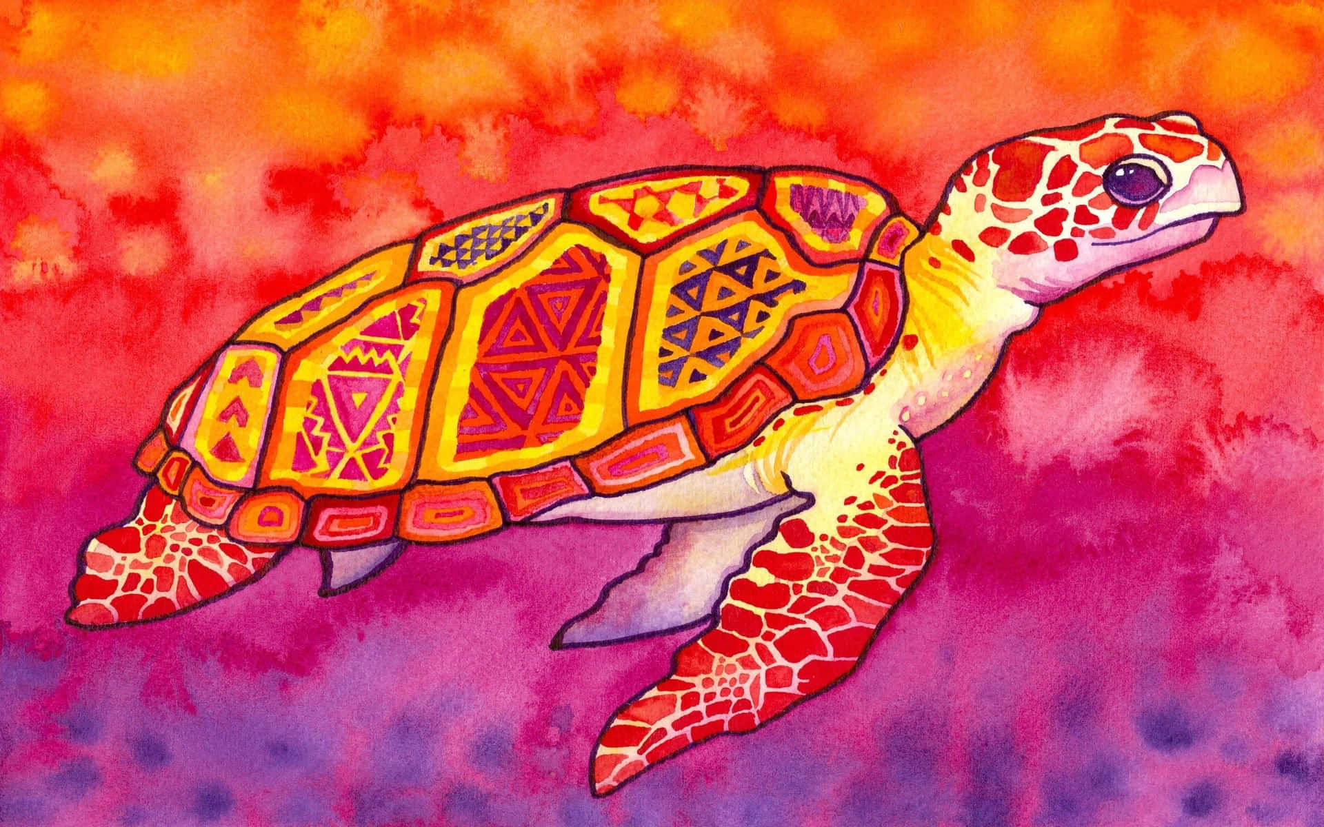Etakvarel Maleri Af En Havskildpadde