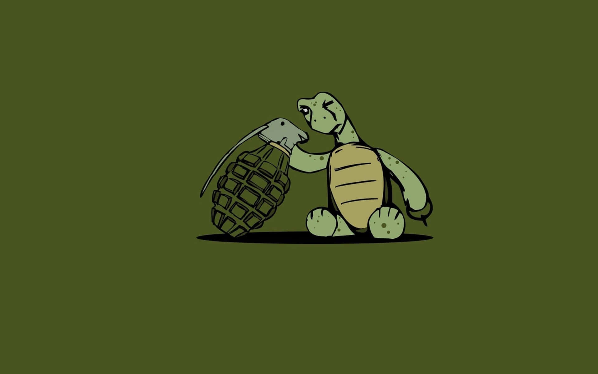 Ensköldpadda Som Håller En Handgranat