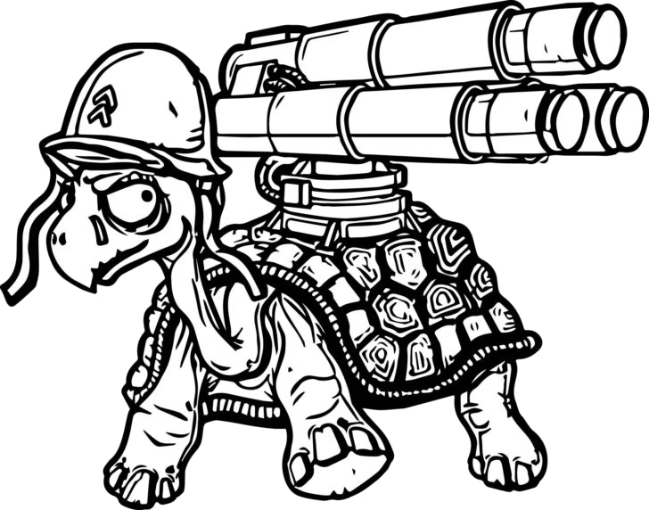 Turtle_with_ Rockets_ Coloring_ Page PNG