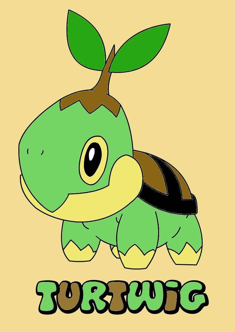 Turtwig Green And Brown Letters Wallpaper