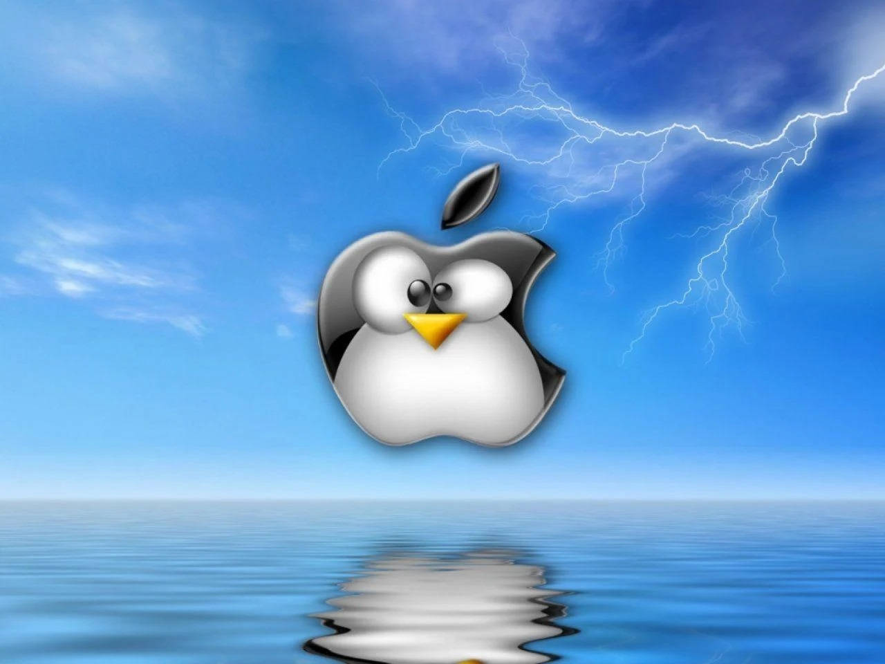 Tux Apple Logo Design For Linux Desktop Wallpaper