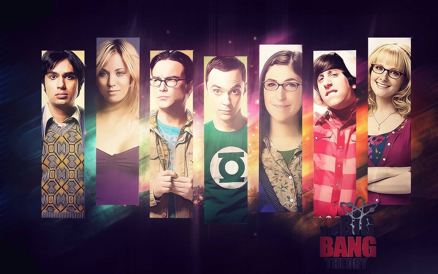 The Big Bang Theory Character Panels on 4K TV Wallpaper