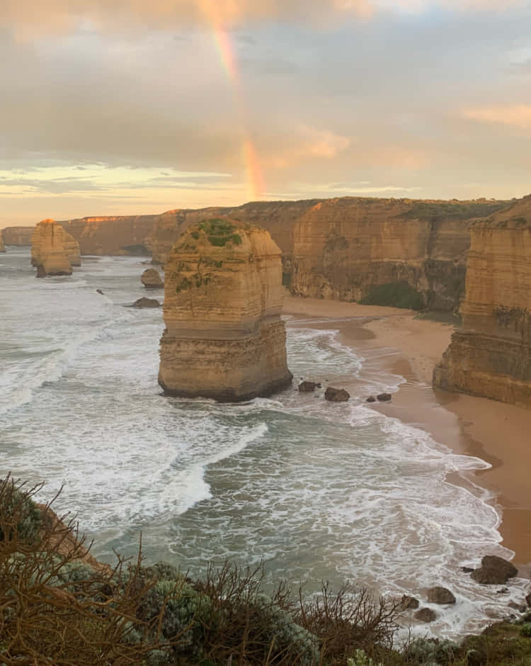 Twelve Apostles In Victoria Australia With Rainbow Wallpaper