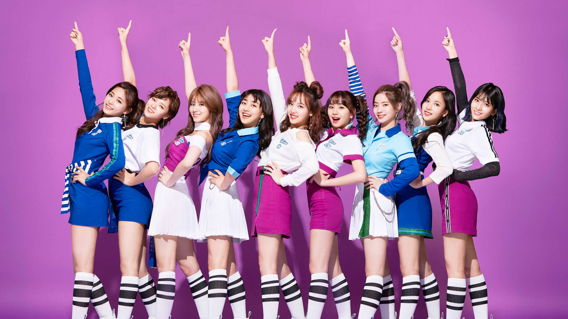 Twice 4K Pointing Up Photo Wallpaper