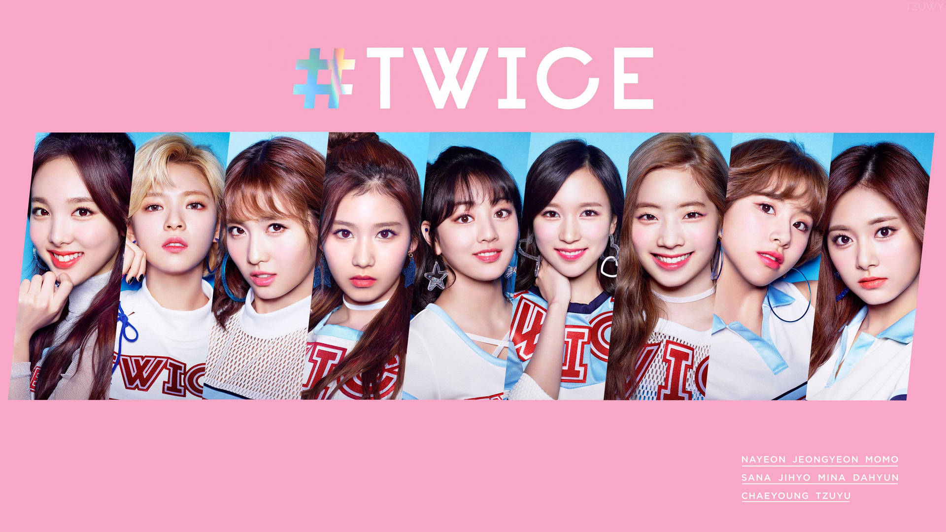 Twice 4K With Pink Backdrop Border Wallpaper