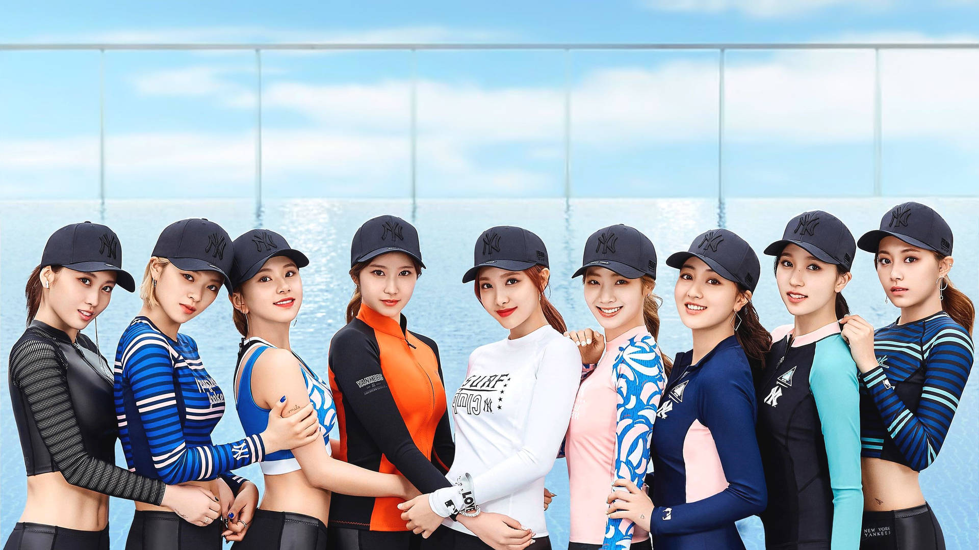 TWICE Strikes a Pose in Yankee Caps Wallpaper