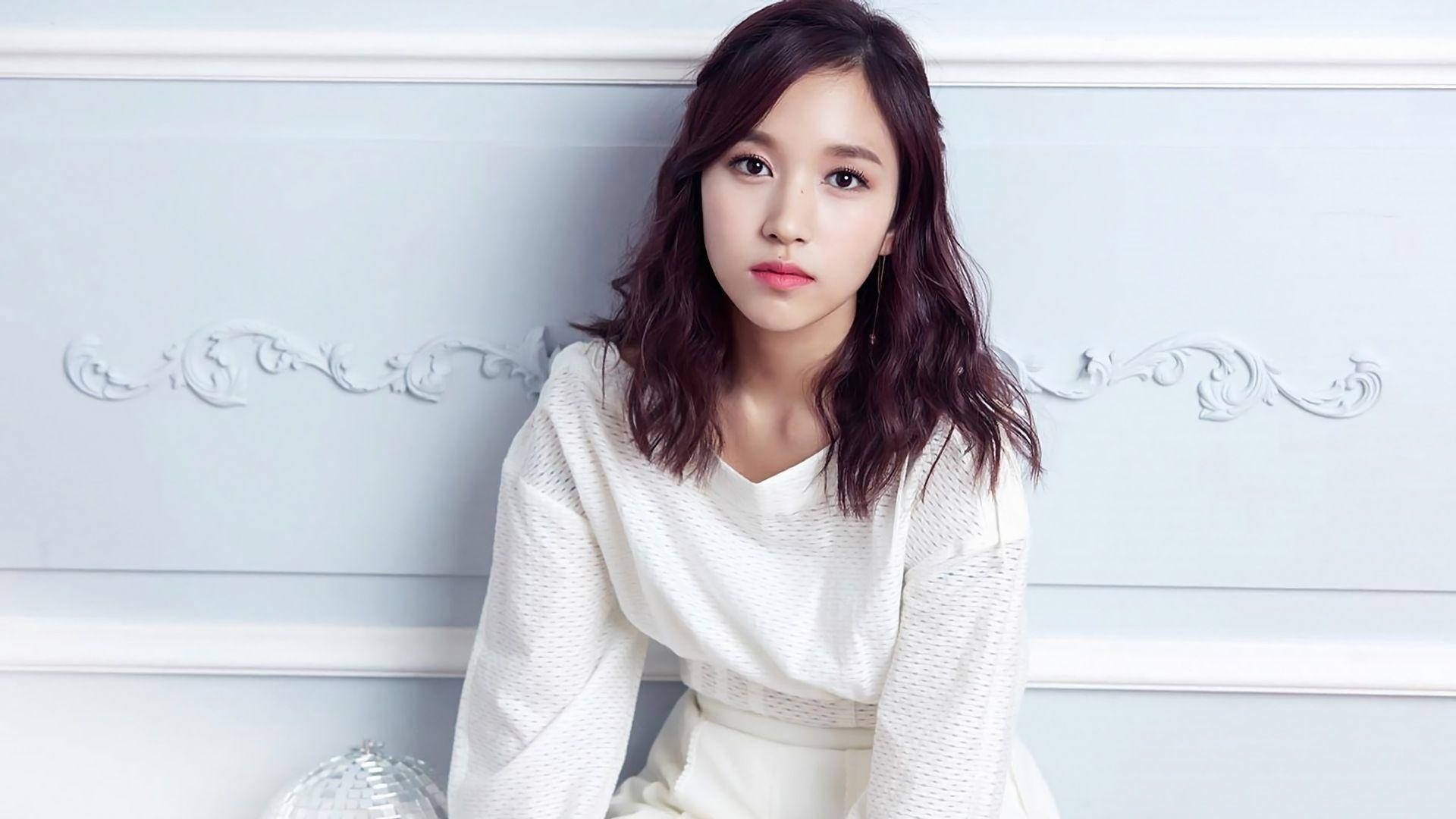 Twice Member Mina Beautiful In White Wallpaper