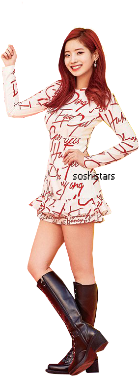 Twice Member Posingin Printed Dress PNG