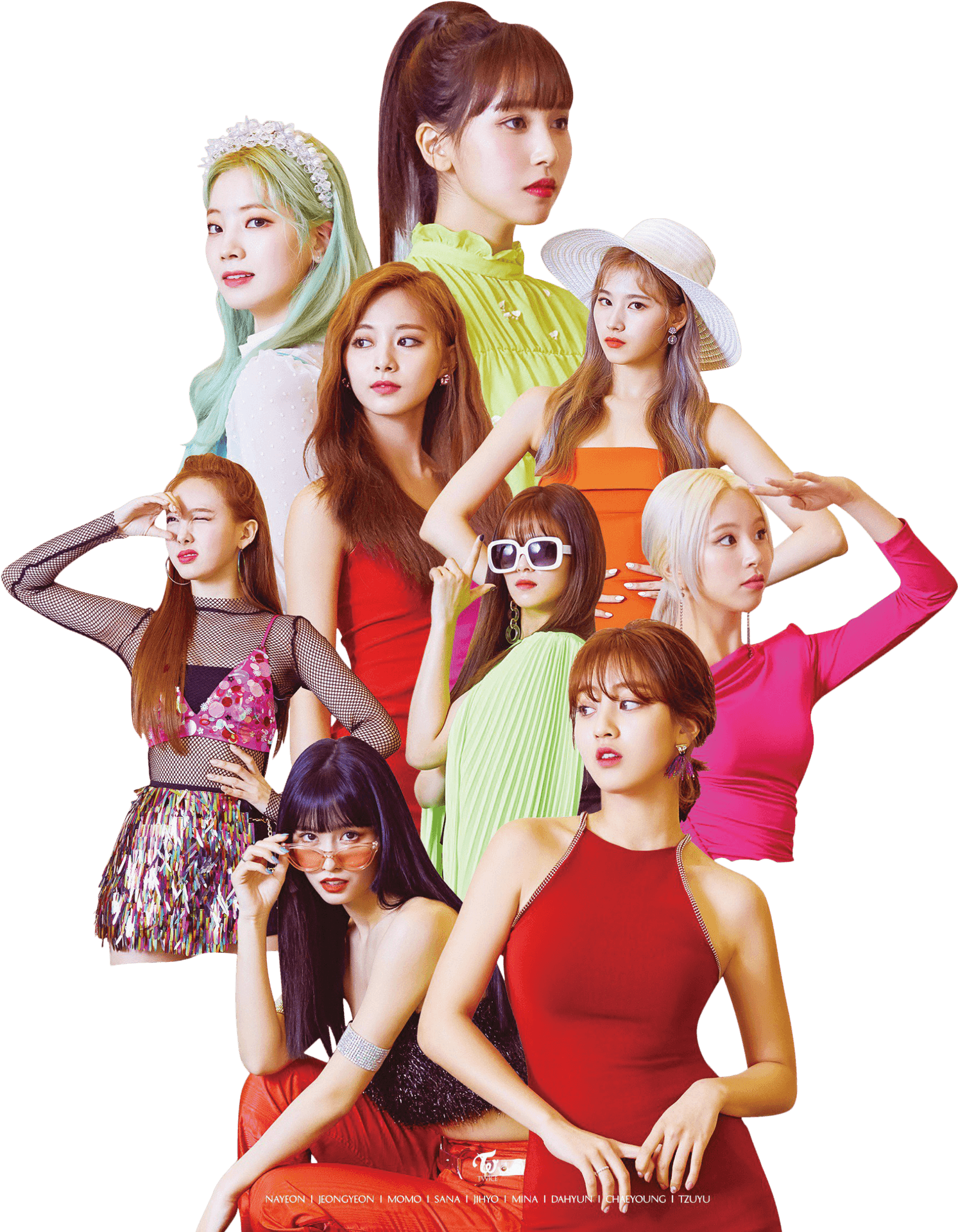 Twice Members Colorful Fashion PNG