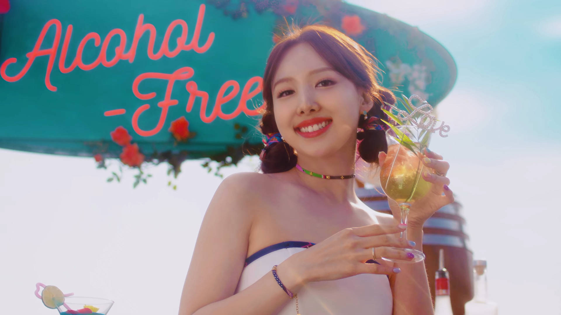 Twice Nayeon Holding A Drink Wallpaper
