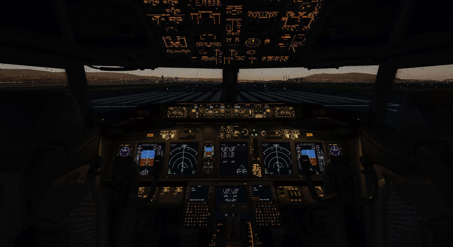 Twilight Airplane Cockpit View Wallpaper