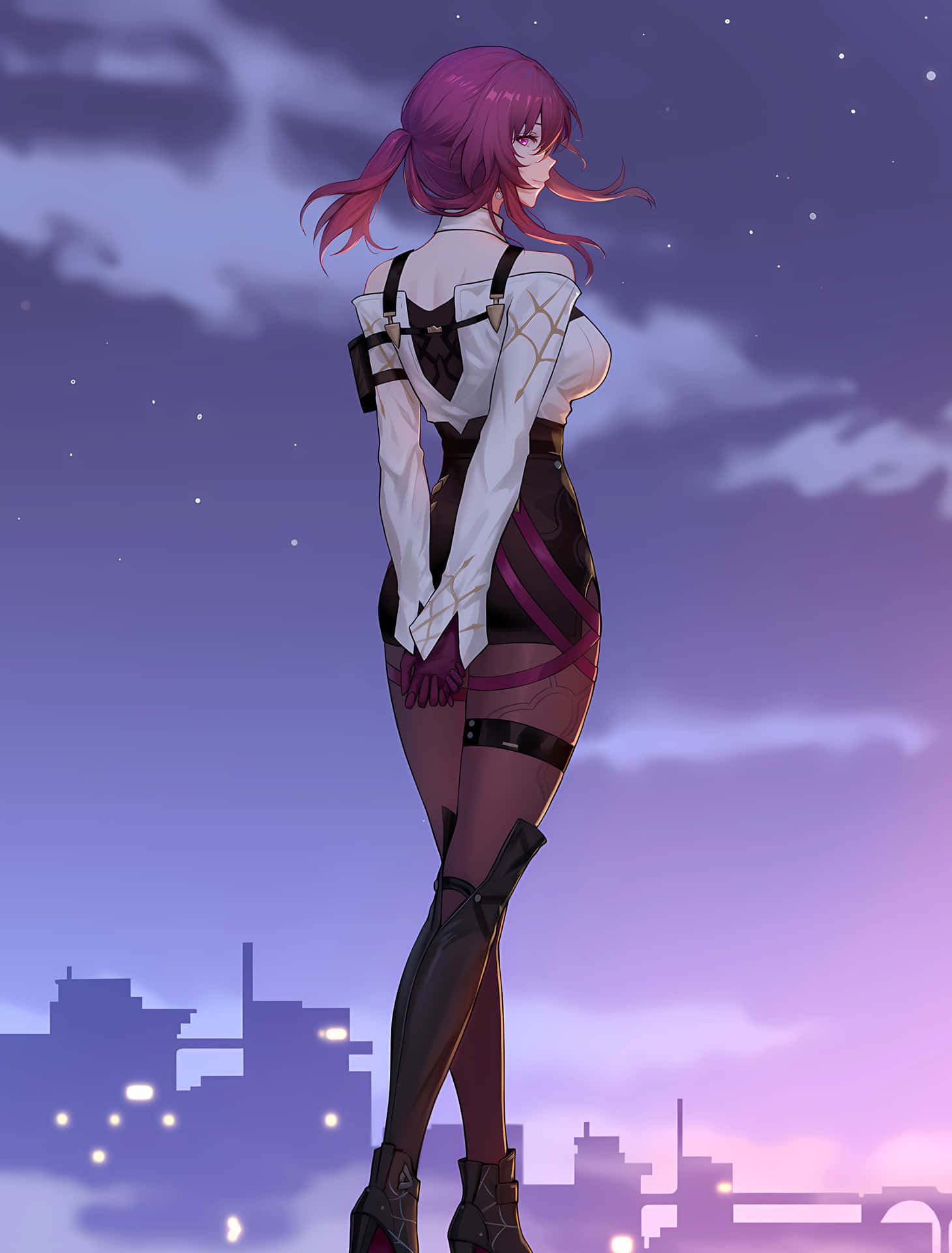 Twilight Anime Girl Overlooking City Wallpaper