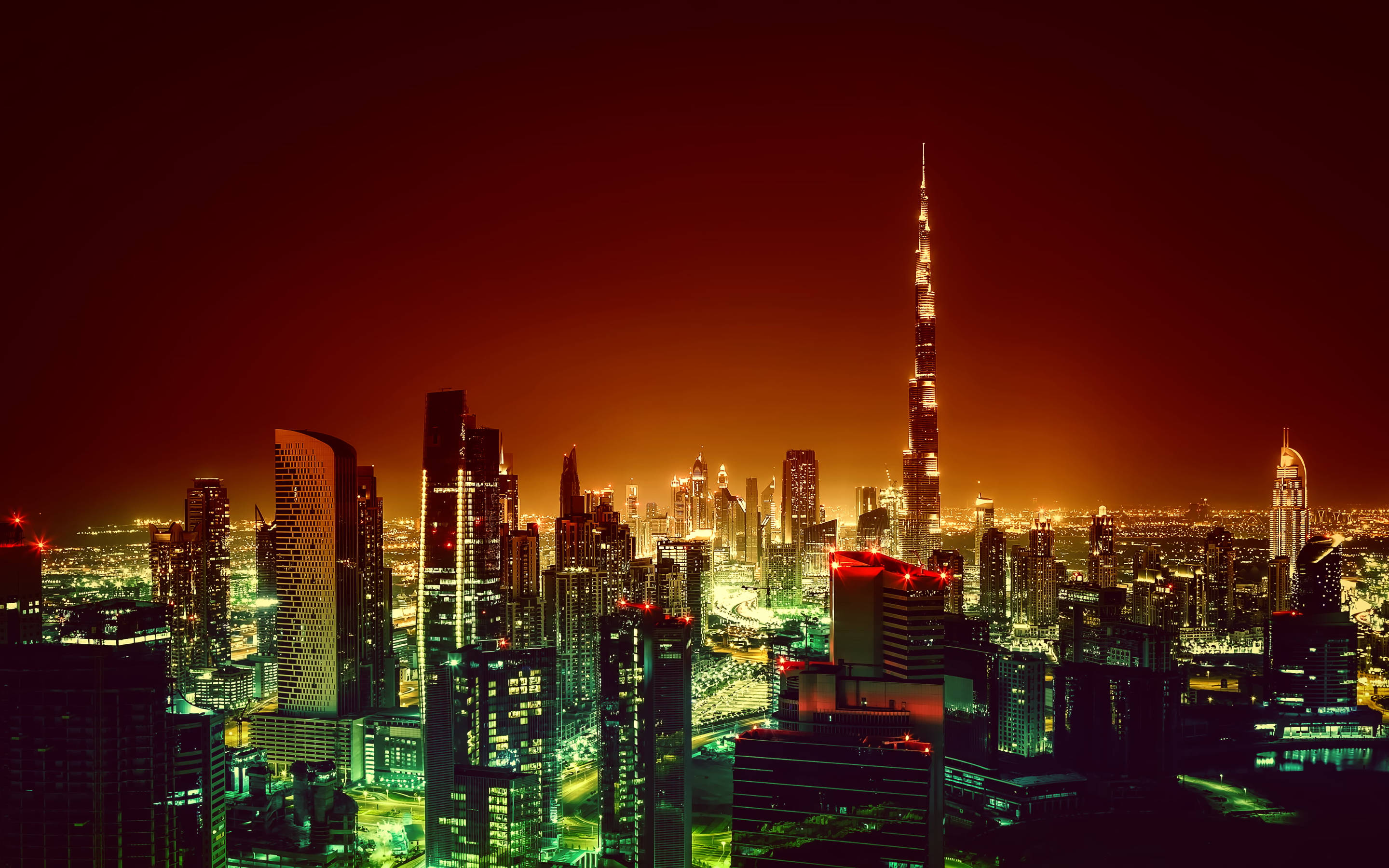 Twilight At Dubai With Burj Khalifa Wallpaper