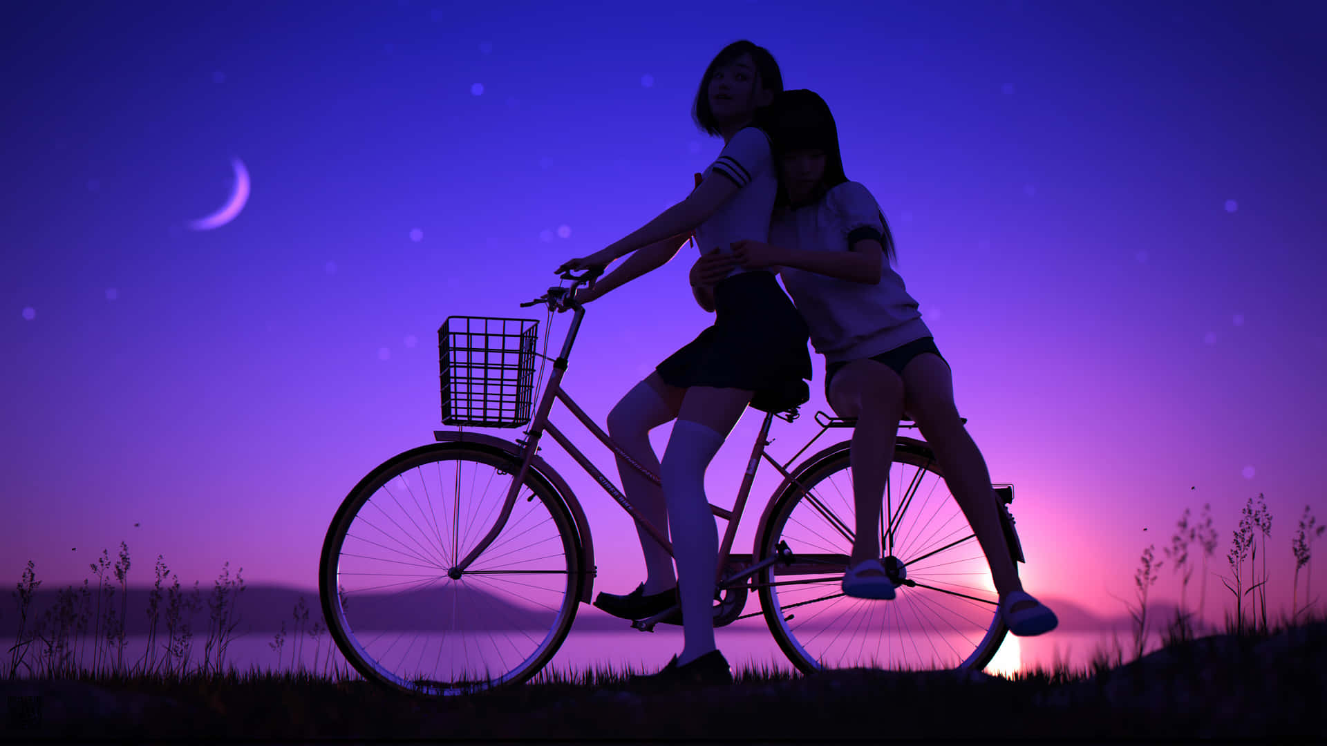 Twilight Bike Ride Friends Wallpaper