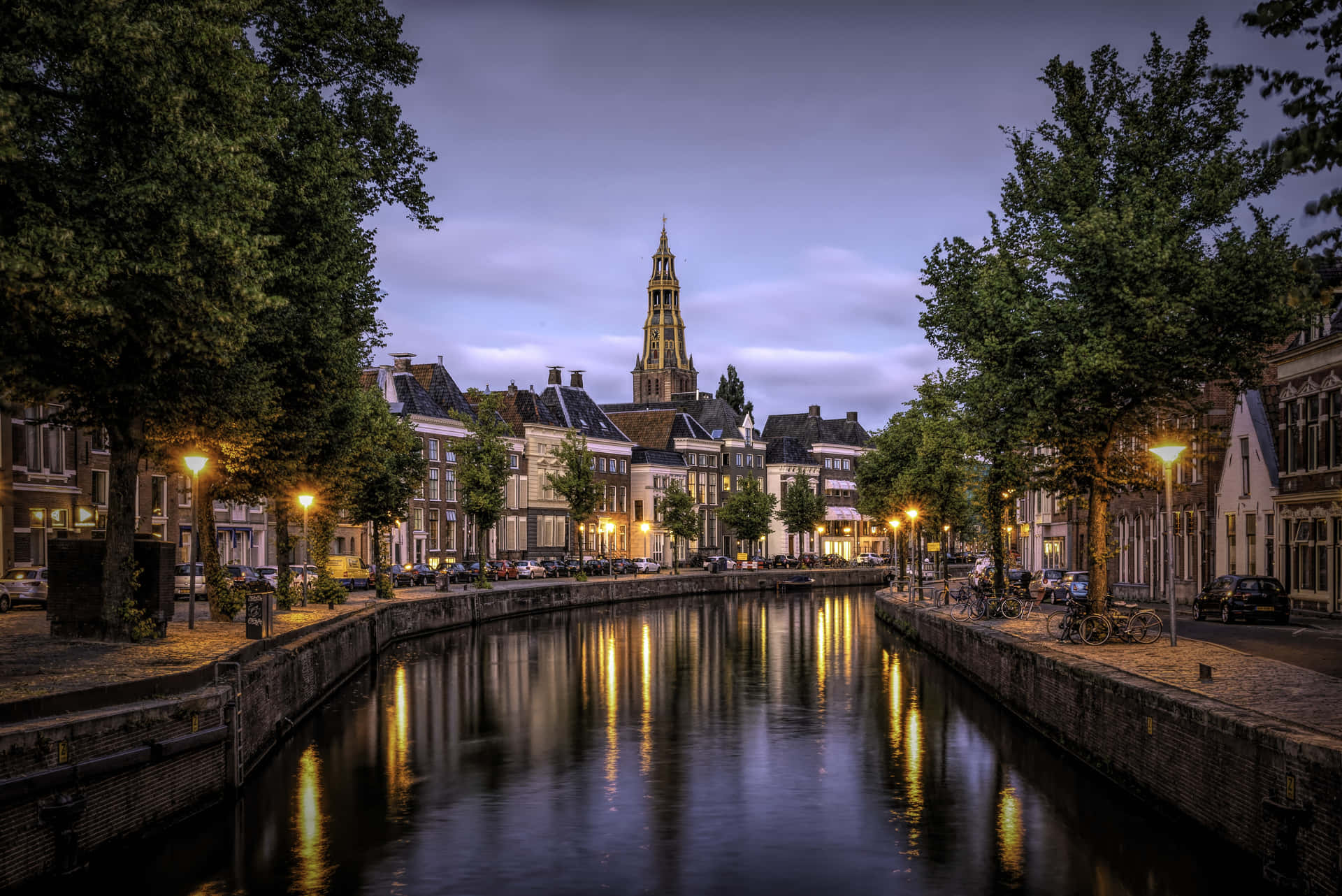 Twilight Canal View Groningen Netherlands Wallpaper