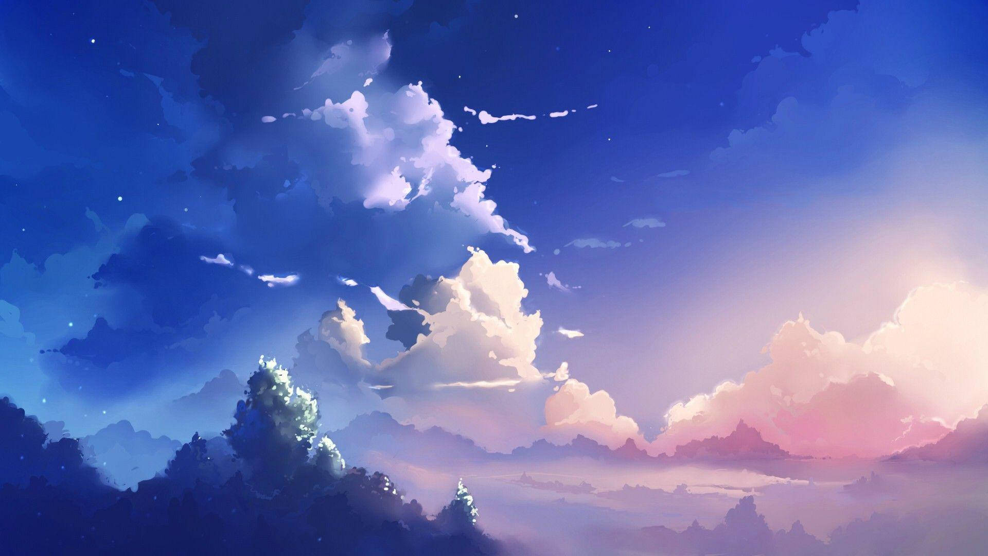 Estéticade Nubes Al Atardecer En Paisaje De Anime. Fondo de pantalla