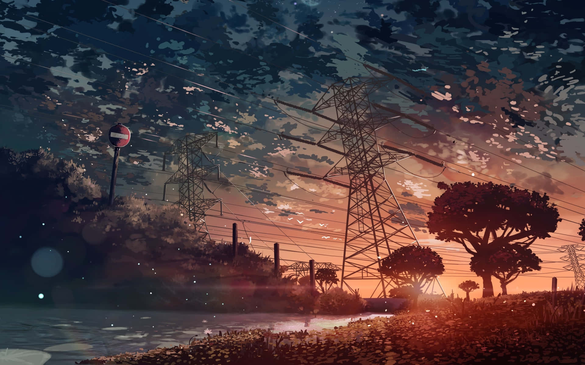 Twilight Industriële Landschap Anime Kunst Achtergrond