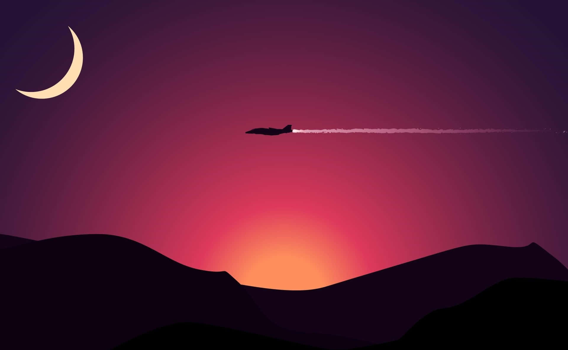 Twilight Jet Silhouette_ Sunset Sky Wallpaper