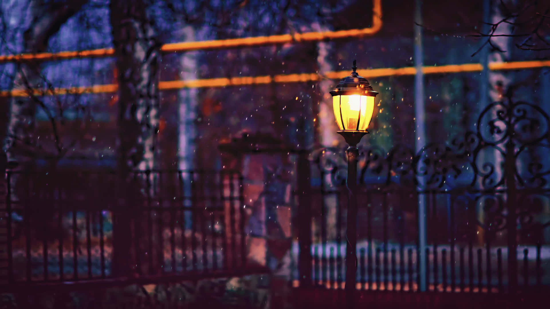 Twilight Lamp Through Raindrops Wallpaper