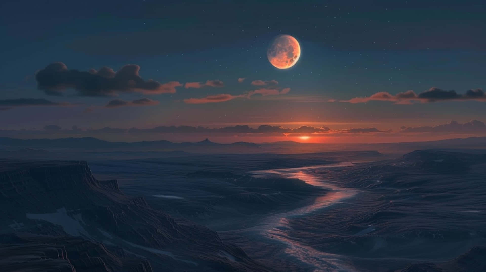 Twilight Moonrise Over Frozen Landscape.jpg Wallpaper