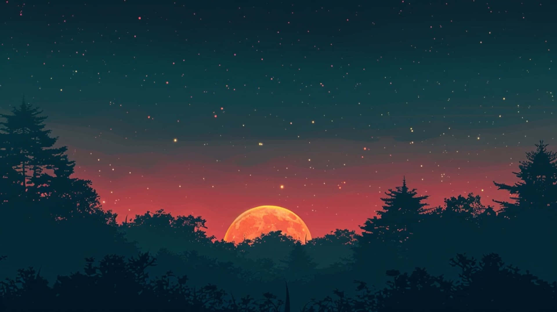 Twilight_ Moonset_ Forest_ Skyline Wallpaper