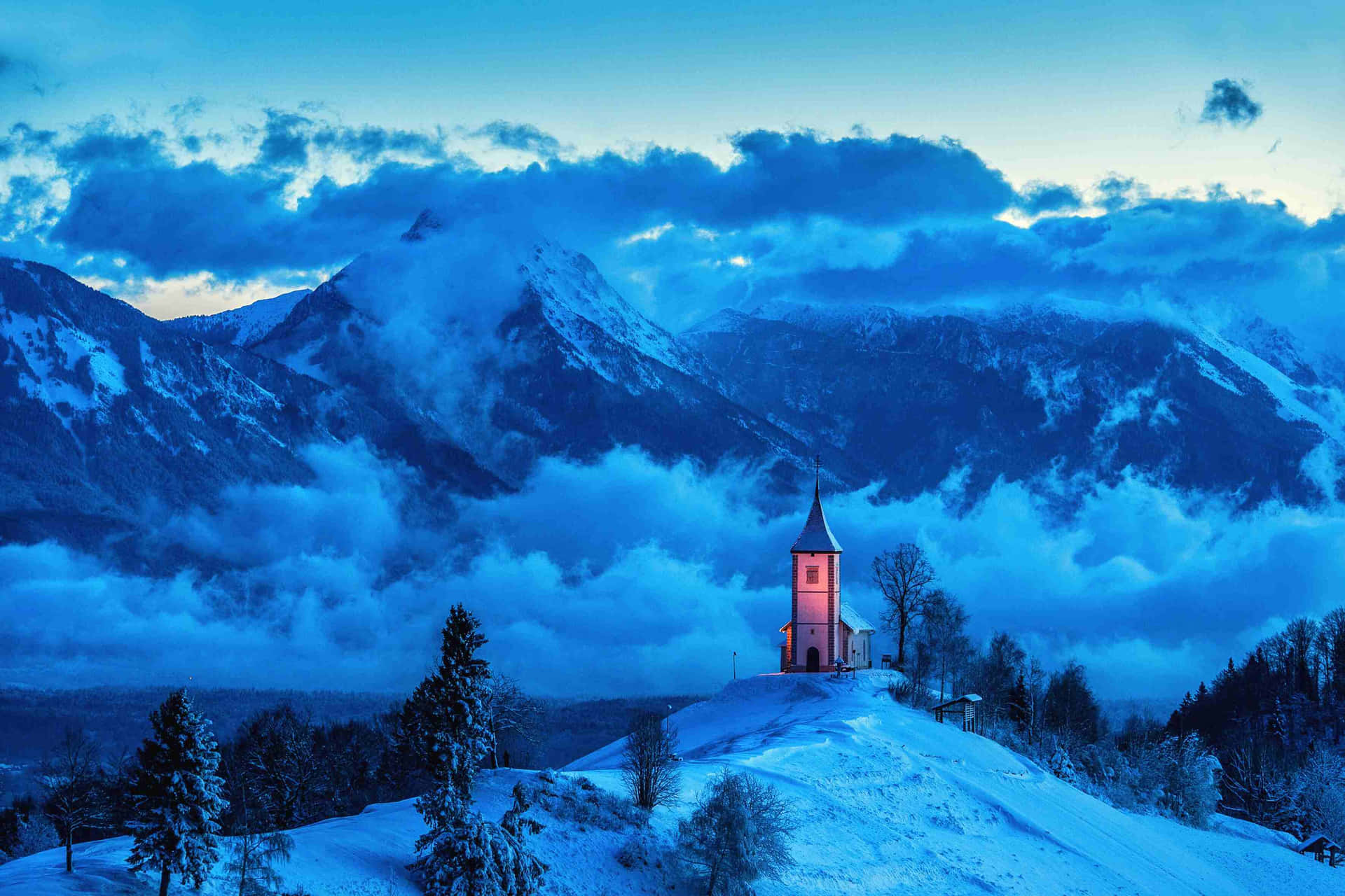 Twilight_ Serenity_at_ Mountain_ Church Wallpaper