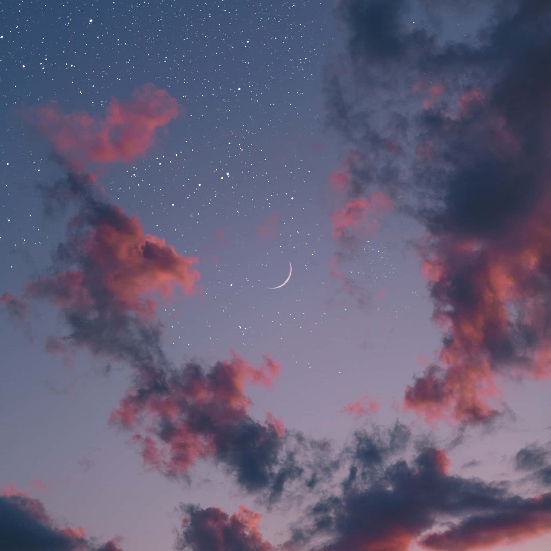 Twilight_ Sky_with_ Crescent_ Moon_and_ Stars Wallpaper