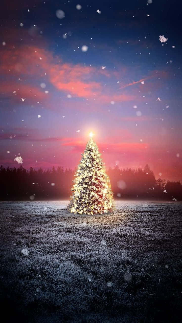 Twilight Snowfall Christmas Tree Wallpaper
