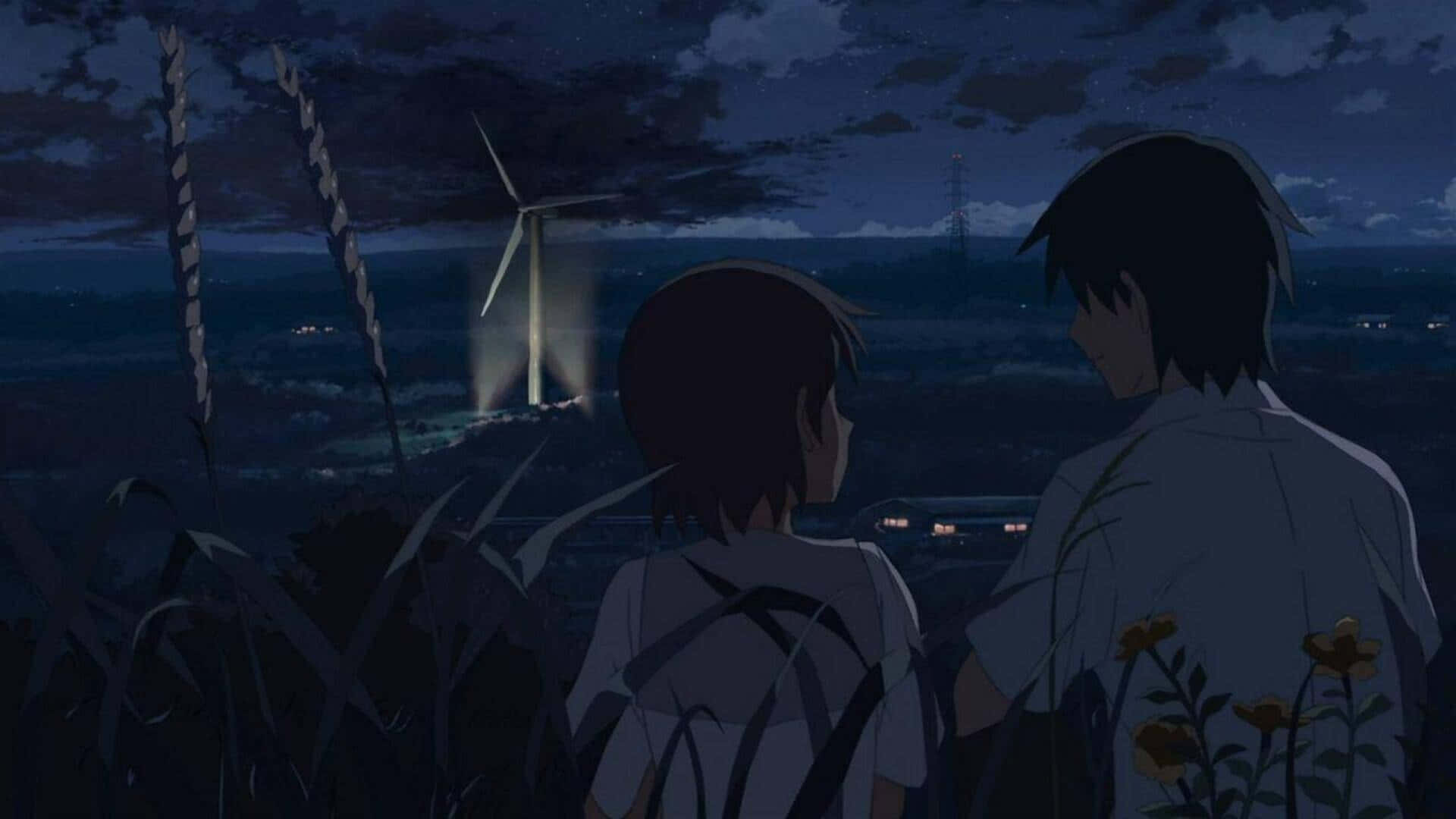 Twilight Windturbine Geanimeerde Scene Achtergrond