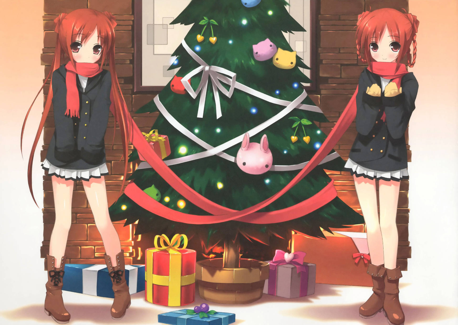 Twin Anime Girl Christmas Characters Wallpaper